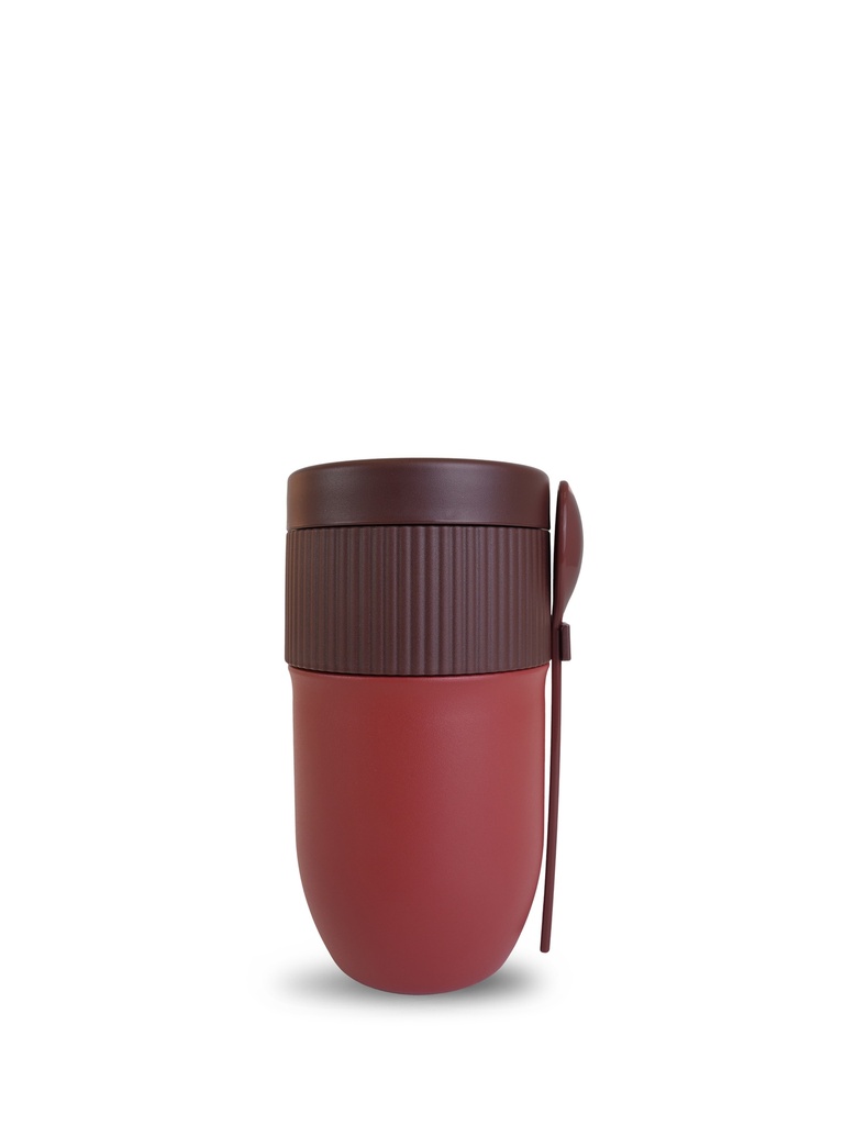 TED THERMAL YOGHURT MUG WITH SPOON, BORDEAUX