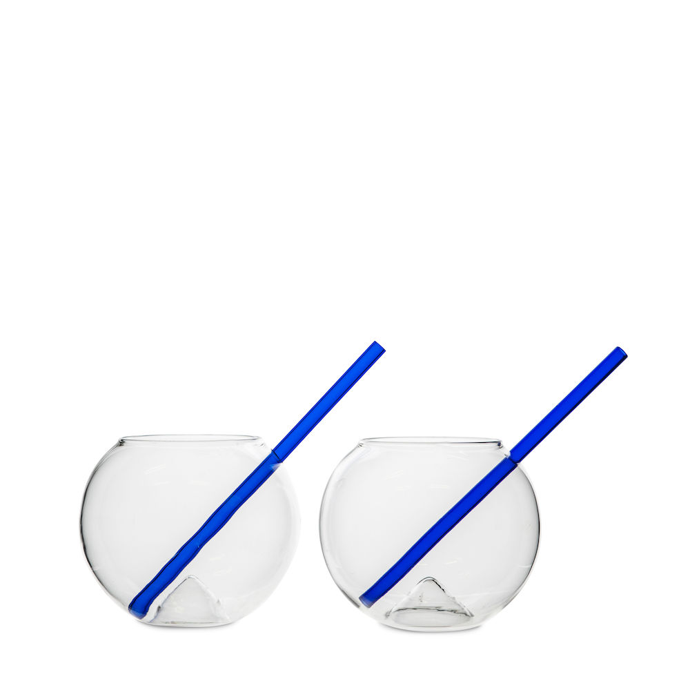 GLASS WITH STRAW MAGALUF 2-PACK CLEAR/BLUE