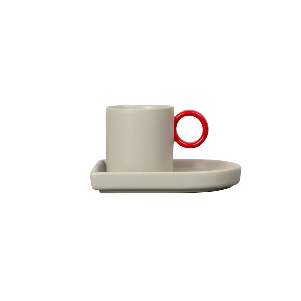 ESPRESSO CUP AND PLATE NIKI GREY/RED