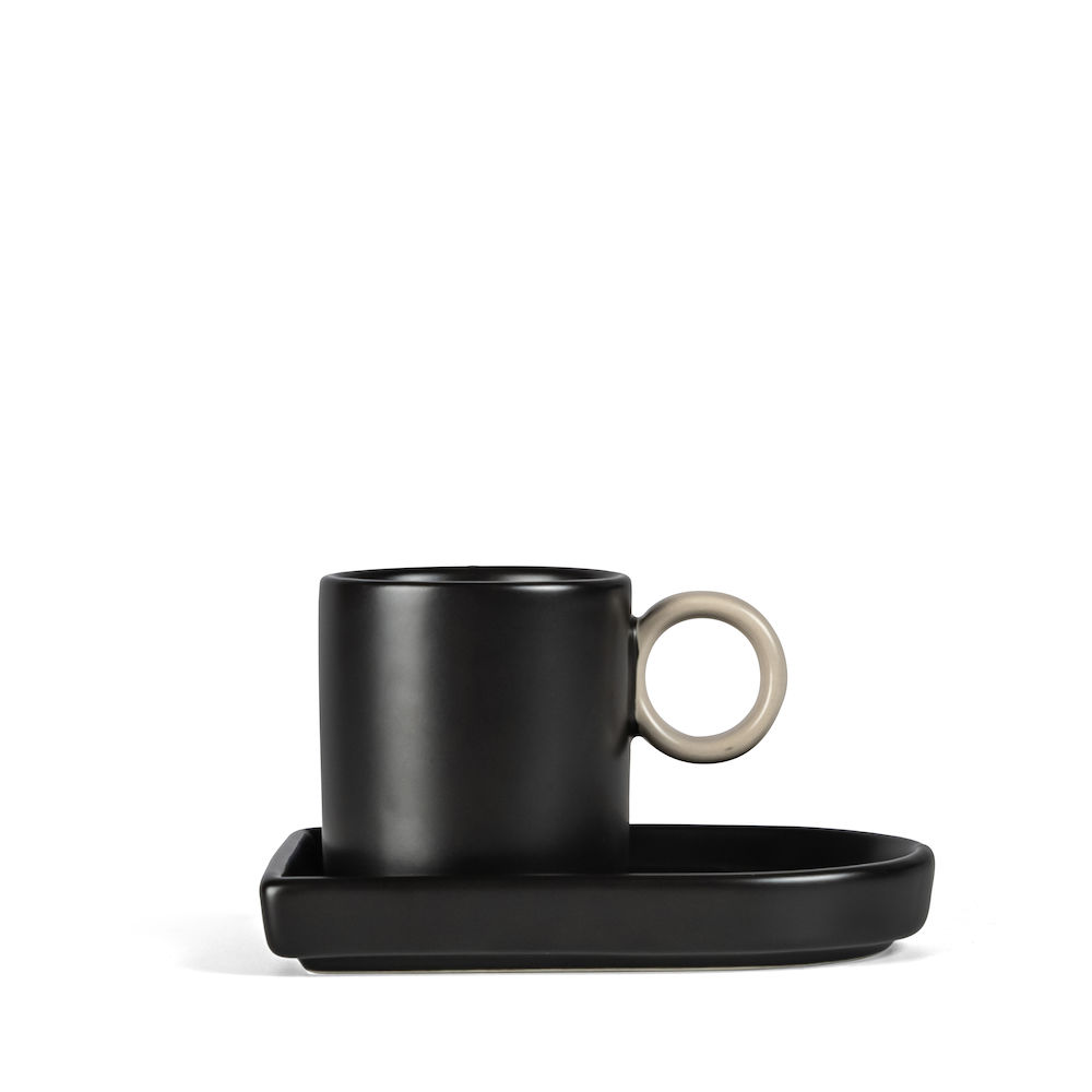 ESPRESSO CUP AND PLATE NIKI BLACK/GREY