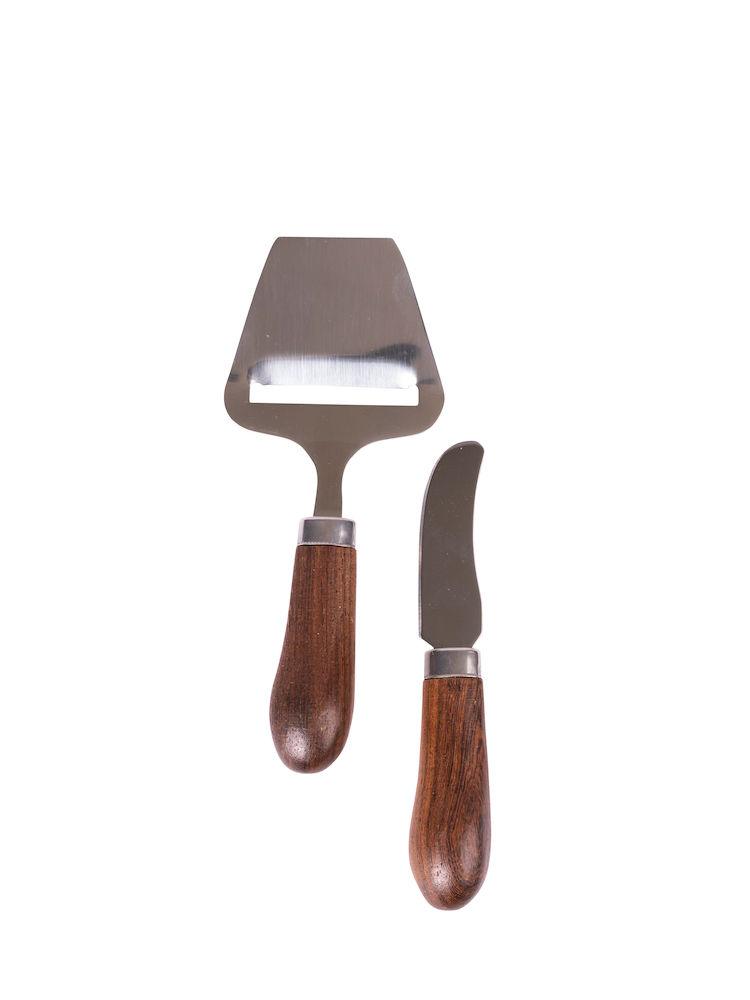 ASTRID CHEESE SLICER AND BUTTER KNIFE, BROWN