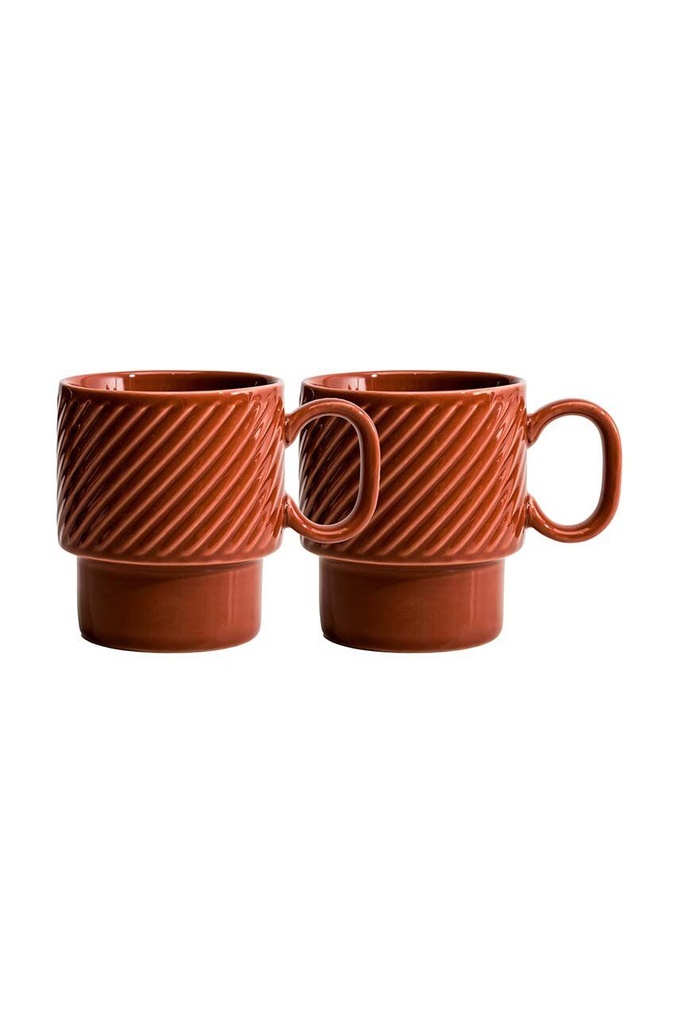 COFFEE &amp; MORE COFFEE MUG 2-PCS, TERRACOTTA